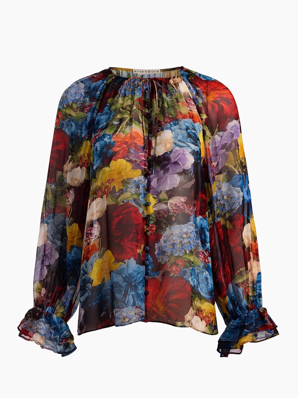 NWOT Alice and Olivia Josephine Split Neck Blouson-Sleeve Blouse